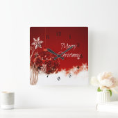 Vrolijk kerstfeest in rood en wit vierkante klok (Huis)