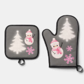 Vrolijk kerstfeest in roze | ovenwant & pannenlap set (Voorkant)