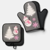 Vrolijk kerstfeest in roze | ovenwant & pannenlap set (Voorkant / Achterkant)