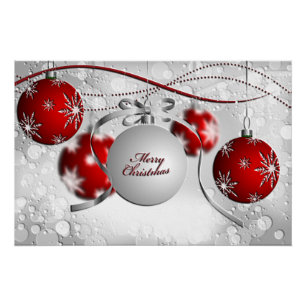 Vrolijk kerstfeest in Silver en Red Perfect Poster