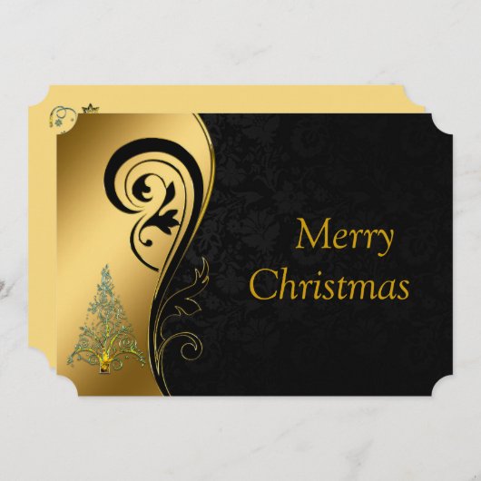 Vrolijk kerstfeest in zwart-wit en goud feestdagenkaart (Voorkant / Achterkant)