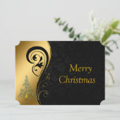 Vrolijk kerstfeest in zwart-wit en goud feestdagenkaart (Staand voorkant)