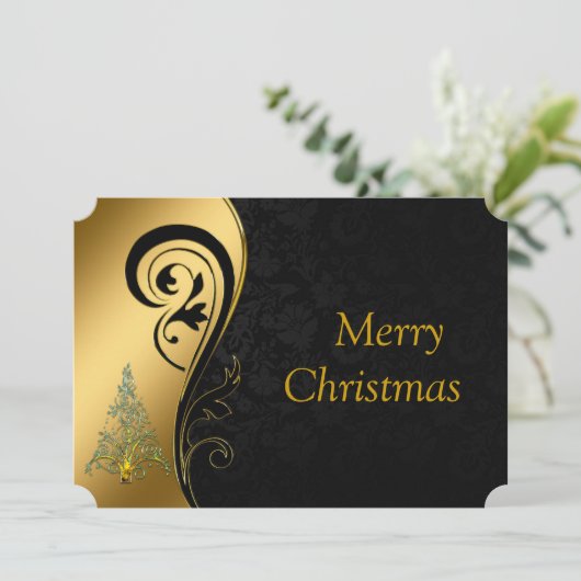 Vrolijk kerstfeest in zwart-wit en goud feestdagenkaart (Staand voorkant)