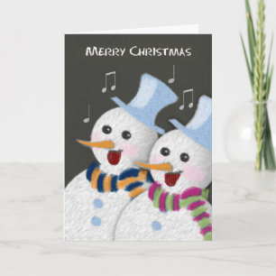 Vrolijk kerstfeest Jolly Singing Snowmen Paar Feestdagen Kaart