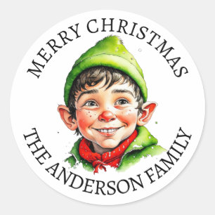vrolijk kerstfeest jongetje Elf Ronde Sticker
