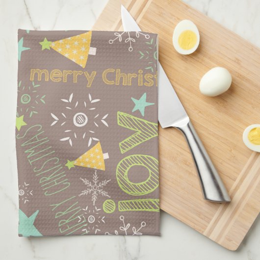 Vrolijk kerstfeest, Joy, kerstbomen Keuken Theedoek (Quarter Fold)