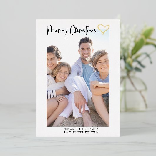 Vrolijk kerstfeest Kaart | Modern Script Heart (Staand Voorkant)