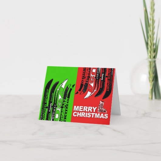 Vrolijk Kerstfeest Kaart Ski Boot Snow Blade (Voorkant)