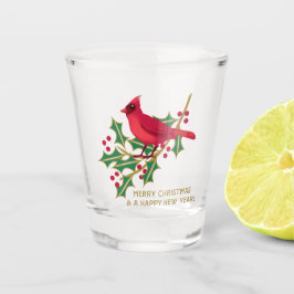 Vrolijk Kerstfeest Kardinaal en Holly Branch Shot Glas