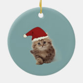 Vrolijk kerstfeest, kat met Santa Hat Keramisch Ornament (Achterkant)
