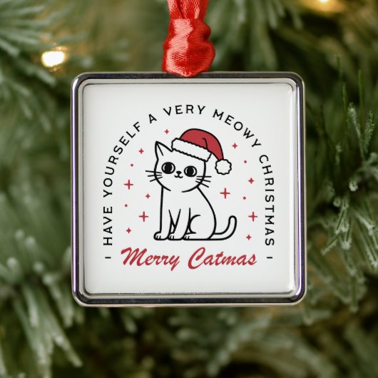 Vrolijk Kerstfeest kat rood esthetiek Metalen Ornament (Boom)