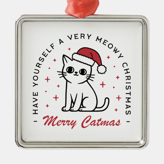 Vrolijk Kerstfeest kat rood esthetiek Metalen Ornament (Voorkant)