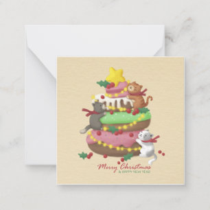 Vrolijk Kerstfeest: Katten & snoepjes Illustratie Notitiekaartje