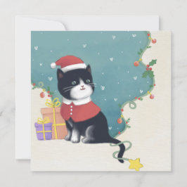 Vrolijk Kerstfeest: Kattenillustratie Kunst Feestdagenkaart