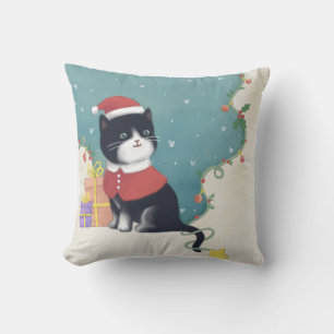 Vrolijk Kerstfeest: Kattenillustratie Kunst Kussen