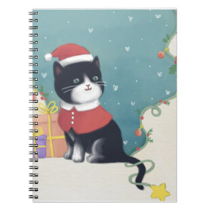 Vrolijk Kerstfeest: Kattenillustratie Kunst Notitieboek