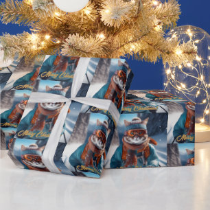 Vrolijk Kerstfeest Kattenskiën Cadeaupapier