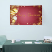 Vrolijk kerstfeest, kerstballen, rood spandoek (Beurs)