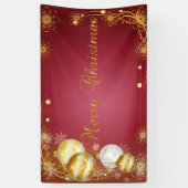 Vrolijk kerstfeest, kerstballen, rood spandoek (Verticaal)