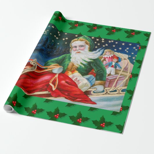 VROLIJK KERSTFEEST KERSTMAN CADEAUPAPIER (Uitgerold)
