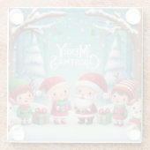 Vrolijk Kerstfeest/Kerstman/elfen sneeuw Glazen Onderzetter (Achterkant)
