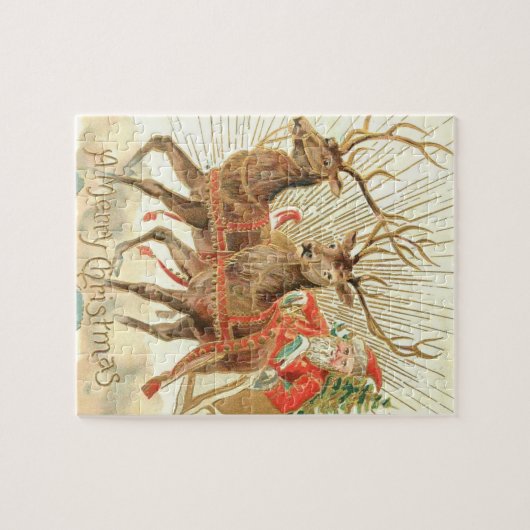 Vrolijk kerstfeest (kerstman en renrendiertje) legpuzzel (Horizontaal)