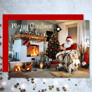 Vrolijk kerstfeest kerstman folie feestdagenkaart