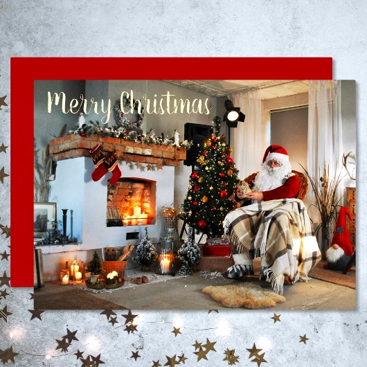 Vrolijk kerstfeest kerstman folie feestdagenkaart