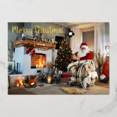 Vrolijk kerstfeest kerstman folie feestdagenkaart (Voorkant)