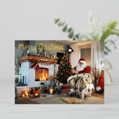 Vrolijk kerstfeest kerstman folie feestdagenkaart (Staand Voorkant)