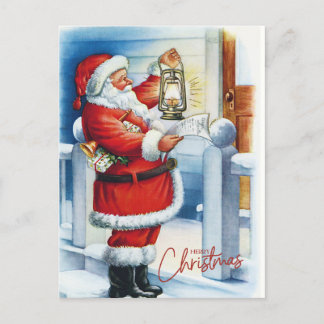 Vrolijk kerstfeest kerstman in je voordeur feestdagenkaart
