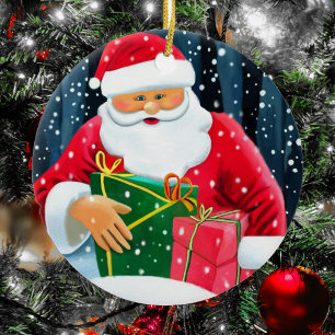 Vrolijk kerstfeest - kerstman keramisch ornament