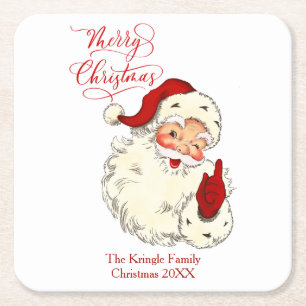 Vrolijk kerstfeest  kerstman, kerstman met vakanti vierkante kartonnen onderzetter