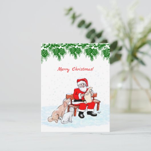 Vrolijk kerstfeest - Kerstman met kat en hond (Staand voorkant)