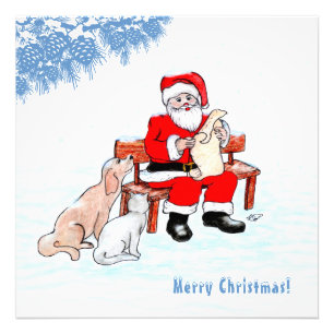 Vrolijk kerstfeest - Kerstman met kat en hond Foto Afdruk