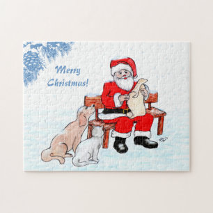 Vrolijk kerstfeest - Kerstman met kat en hond Legpuzzel