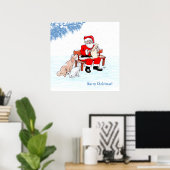 Vrolijk kerstfeest - Kerstman met kat en hond Poster (Thuiskantoor)