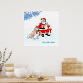 Vrolijk kerstfeest - Kerstman met kat en hond Poster (Keuken)