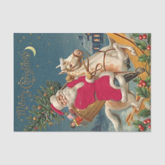 Vrolijk kerstfeest  kerstman op paard tissuepapier (Voorkant)