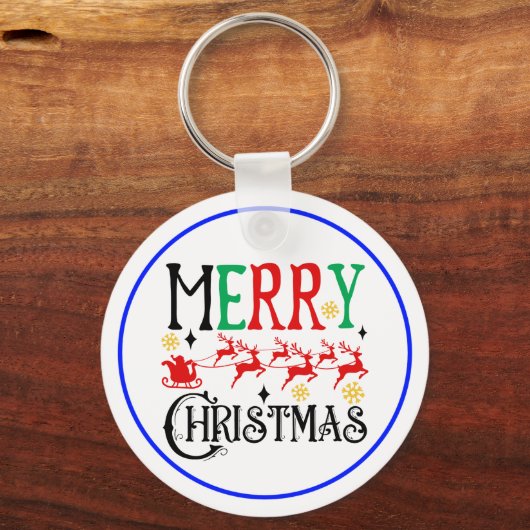 Vrolijk Kerstfeest Kerstman Sleigh-61049 T-shirt Sleutelhanger (Voorkant)