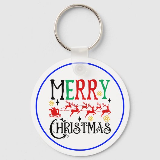 Vrolijk Kerstfeest Kerstman Sleigh-61049 T-shirt Sleutelhanger (Achterkant)