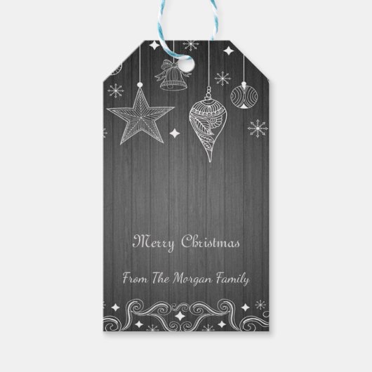 Vrolijk kerstfeest, kerstversieringen - gepersonal cadeaulabel (Voorkant)