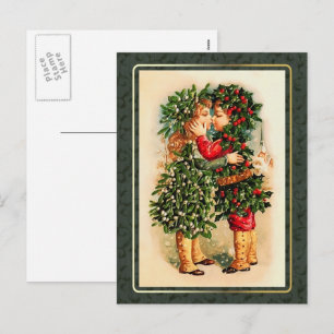 Vrolijk kerstfeest.  Kissende Kinderen Feestdagenkaart