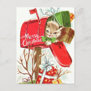 Vrolijk kerstfeest Kitten in de brievenbus Briefkaart