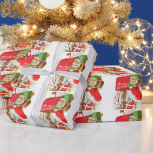 Vrolijk kerstfeest  Kitten in de brievenbus Cadeaupapier