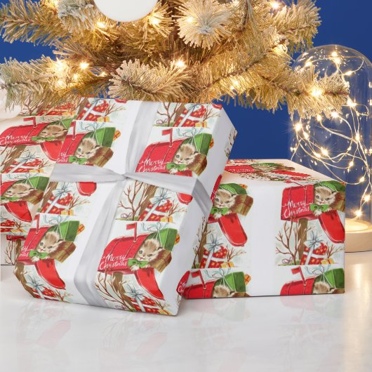 Vrolijk kerstfeest  Kitten in de brievenbus Cadeaupapier (Feestdagen)