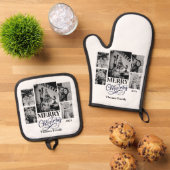 Vrolijk Kerstfeest Klantnaam Familienaam Foto's Ovenwant & Pannenlap Set (Top down)