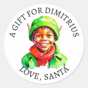 vrolijk kerstfeest    kleine elf van en naar ronde sticker