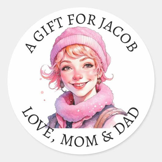 vrolijk kerstfeest | kleine elf van en naar ronde sticker (Voorkant)