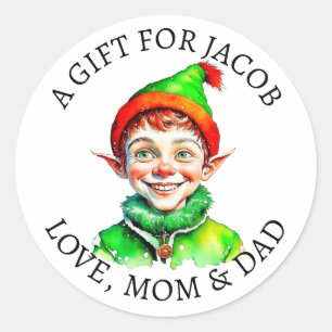 vrolijk kerstfeest kleine elf van en naar ronde sticker